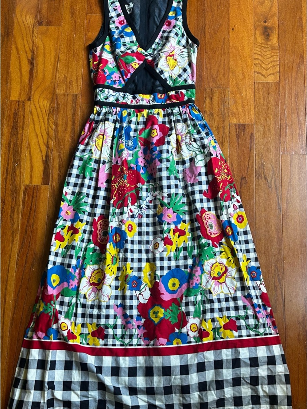 Vintage Floral & Gingham Maxi Dress in Black, Red, Yellow, Blue, Green
